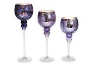 Set 3 pahare sticla pentru luminare 30 35 40cm ,D13cm violet