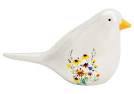 Керамическая птичка для декора,белая 18х10х7см