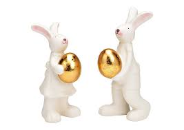 Кролик с яйцом из керамики,белый,золотой 2-ass 9х18х9см 9х21х10см