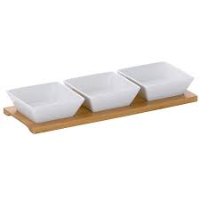 Set de aperitive cu tava si 3 boluri din ceramica